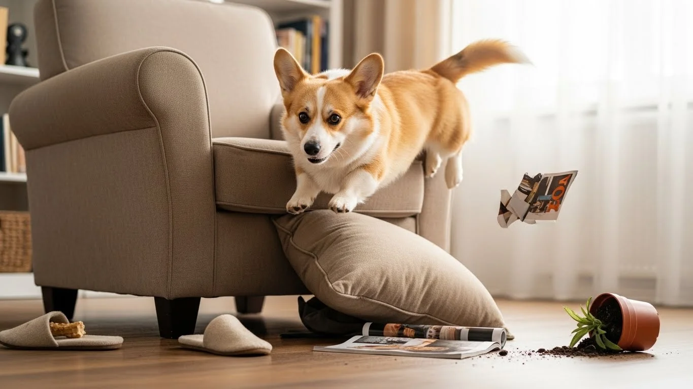 Corgi vs Furniture