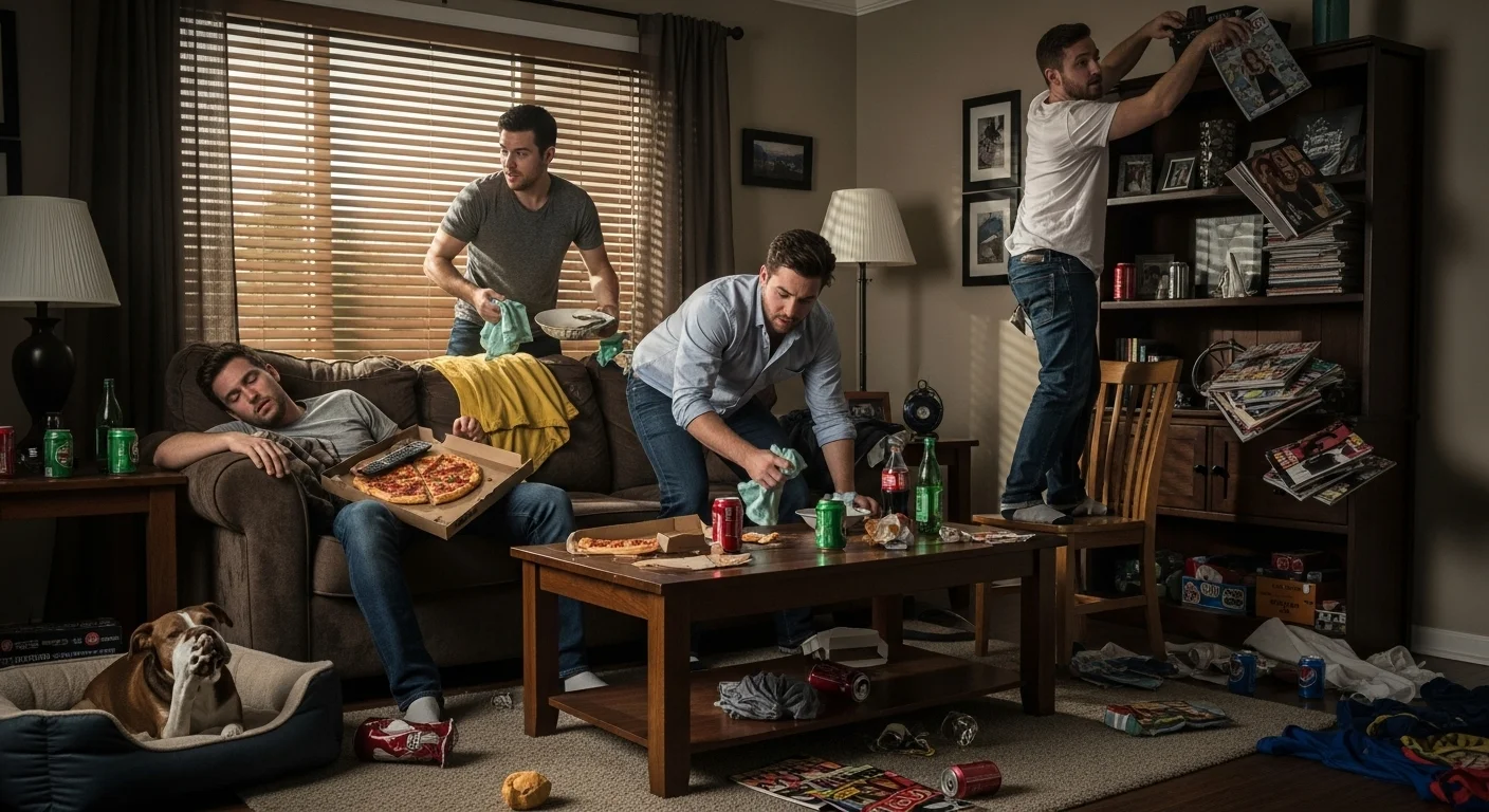 Men at Home Domestic Chaos