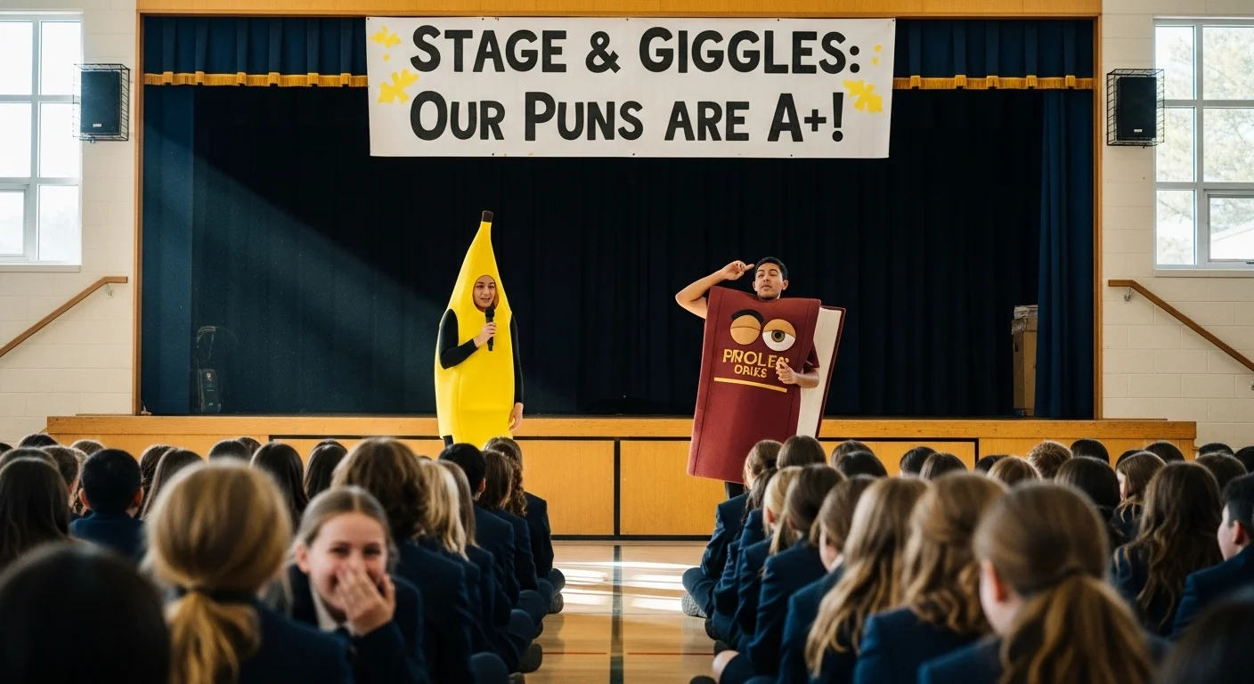 School Assembly Puns Stage & Giggles